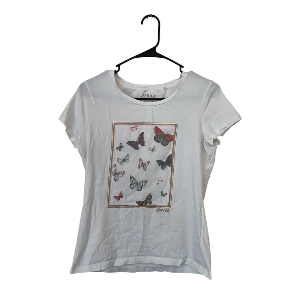 GUESS Los Angeles Butterfly Graphic T-Shirt Women’s XL White Short Sleeve Tee